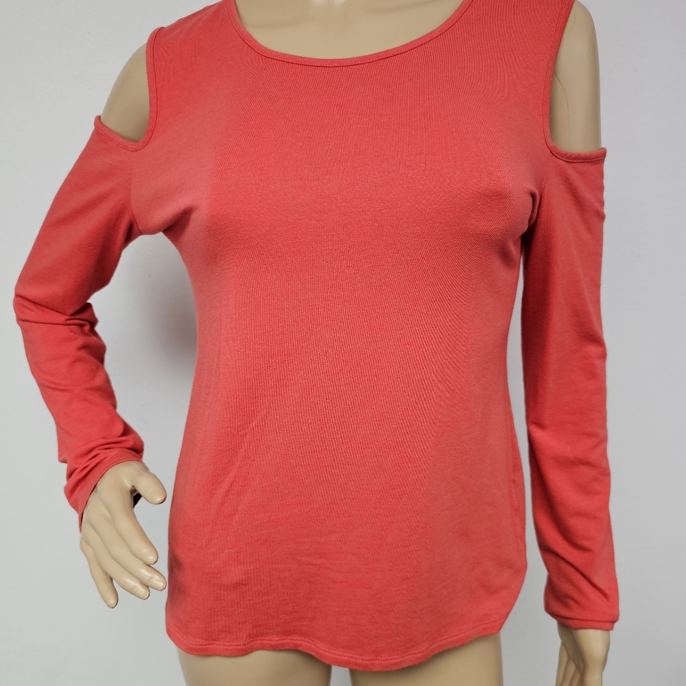 Soft Surroundings Top Pima Cotton Peach Cold Shoulder Sleeve Sz S Coquette